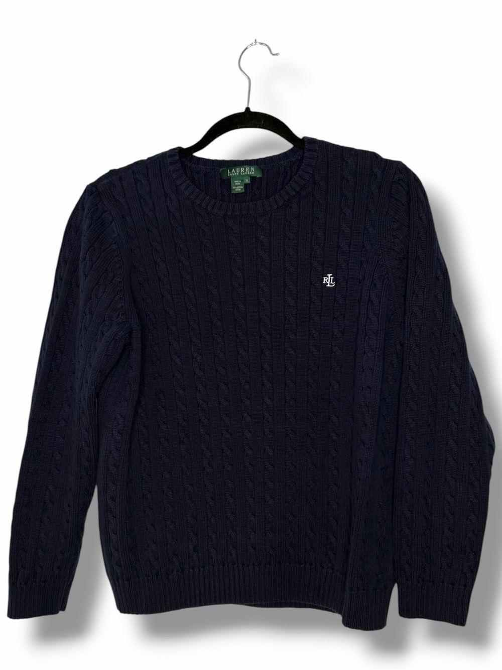 Lauren Ralph Lauren Navy Cotton Cable-Knit Crew Sweater Fisherman Classic Sz 1X